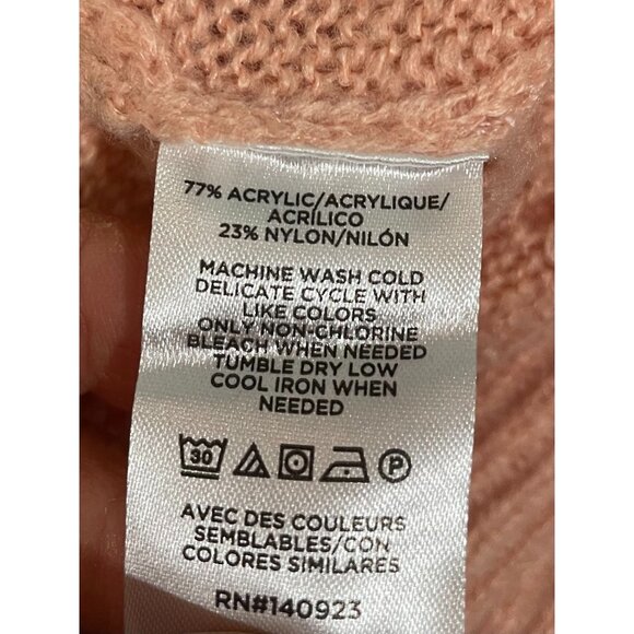 Loft Womens Scalloped Mock Neck Sweater Pink Leaf Pattern Knit Acrylic/Nylon S - Picture 6 of 9